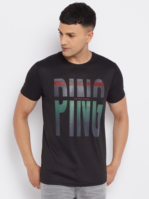 Parcel Yard Men Black Typography Striped T-shirt