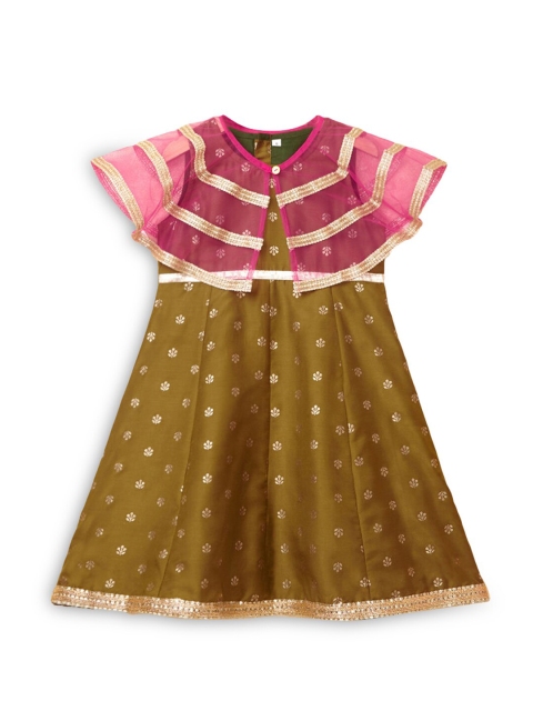 Hopscotch Olive Green A-Line Dress