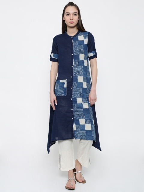 Mother Earth Women Blue Printed A-Line Kurta