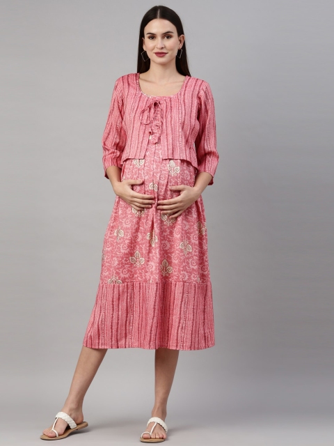 GOLDSTROMS Pink Floral Maternity A-Line Midi Dress