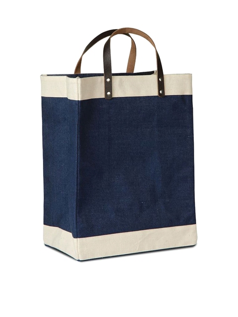 The Art People Blue Colourblocked Shopper Tote Bag with Cut Work