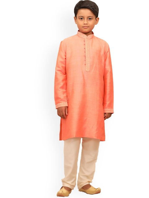 Manyavar Boys Coral Solid Linen Kurta Set