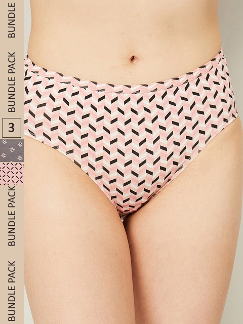 Ginger by Lifestyle Pack Of 3 Assorted Printed Hipster Briefs 1000010906669, Grey