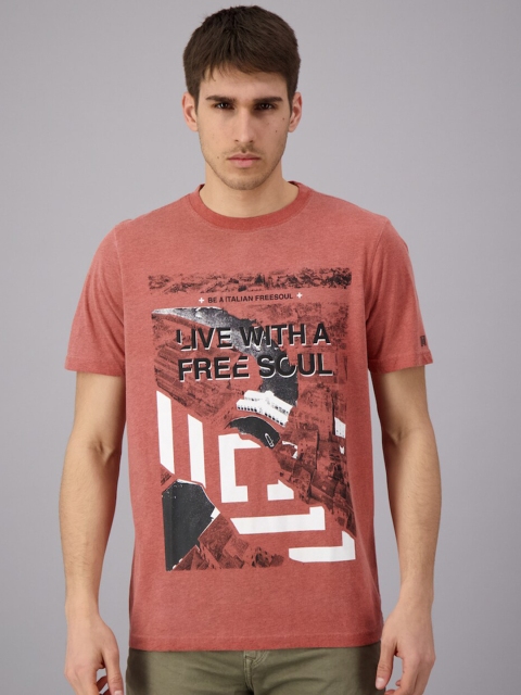 FREESOUL Men Orange Printed Cotton T-shirt