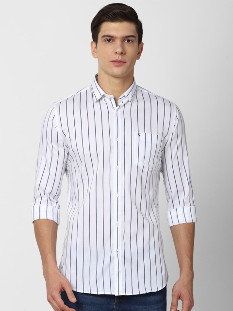 Van Heusen Sport Men White Slim Fit Striped Casual Shirt