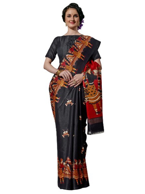 KALINI Black & Red Silk Blend Saree