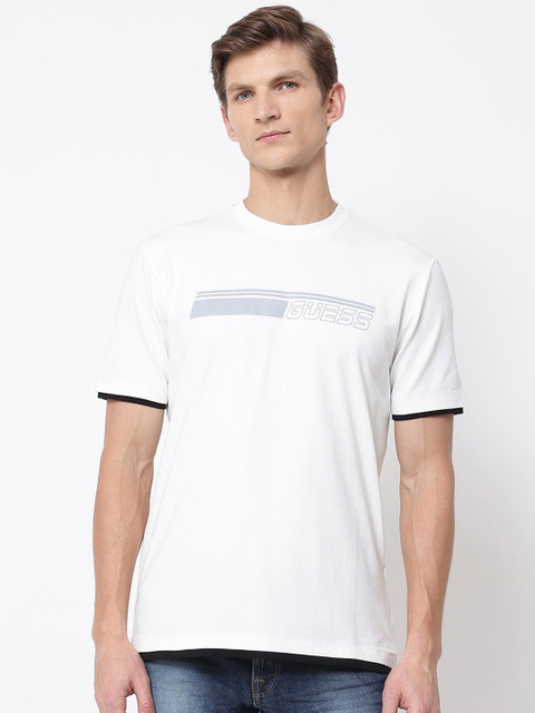 GUESS Men White Typography Printed T-shirt 
GUESS Men White Typography Printed T-shirt