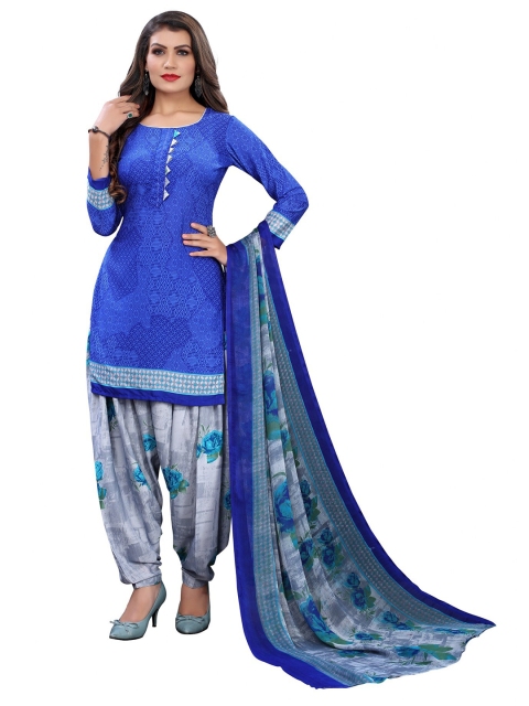 Iris Blue & Grey Printed Unstitched Dress Material
