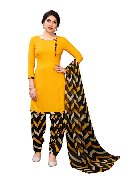 Iris Yellow & Black Printed Unstitched Dress Material