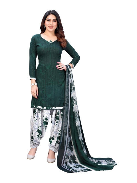 Iris Green & White Printed Unstitched Dress Material