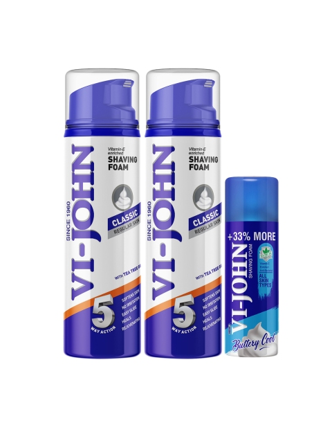 VI-JOHN Pack Of 3 Classic & Cool Vitamin E & Aloe Vera Essential Shaving Foam, Off white
VI-JOHN Pack Of 3 Classic & Cool Vitamin E & Aloe Vera Essential Shaving Foam, Off white