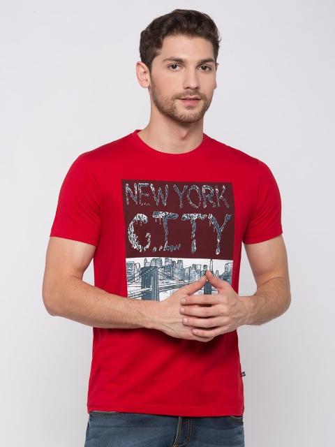 Status Quo Men Red Typography Printed Tropical T-shirt