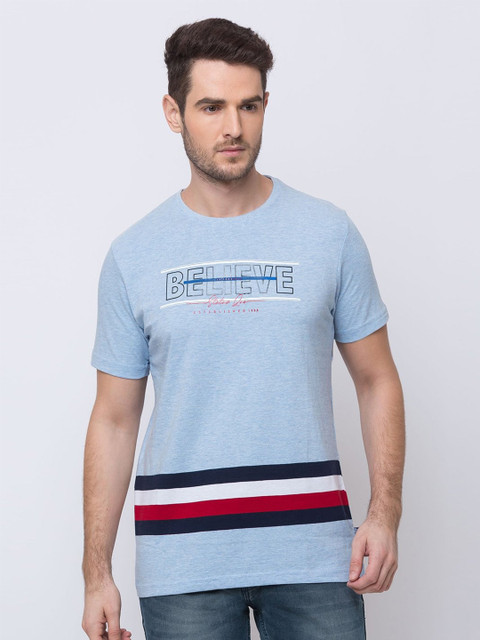 Status Quo Men Blue Typography Striped Raw Edge T-shirt 
Status Quo Men Blue Typography Striped Raw Edge T-shirt