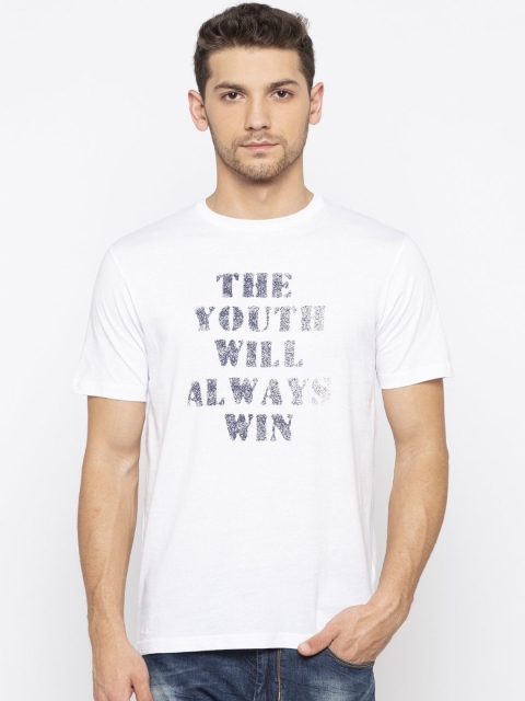 Status Quo Men White Typography Printed T-shirt