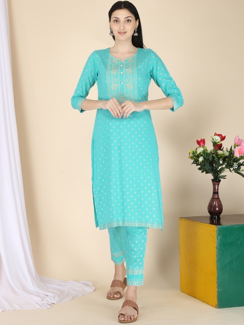 ERISHA Women Blue Ethnic Motifs Print Embroidered Straight Kurta with Printed Trouser
ERISHA Women Blue Ethnic Motifs Print Embroidered Straight Kurta with Printed Trouser