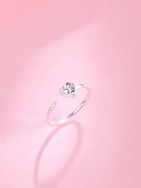 Hiara Jewels Sterling Silver Rhodium-Plated Heart Shaped AD-Studded Adjustable Finger Ring
Hiara Jewels Sterling Silver Rhodium-Plated Heart Shaped AD-Studded Adjustable Finger Ring