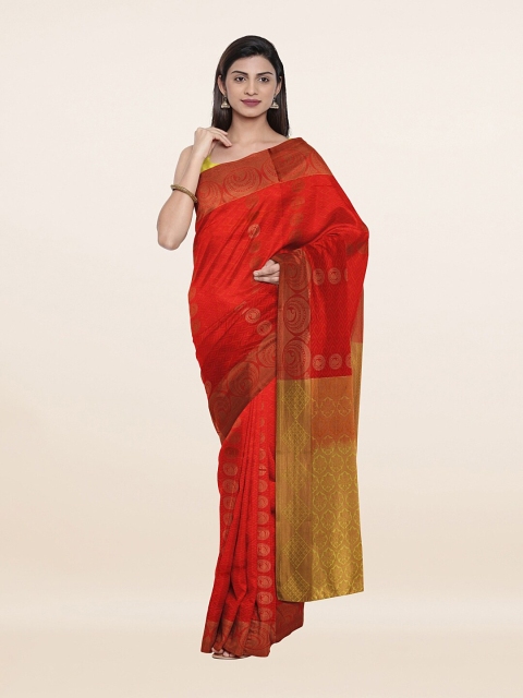 Pothys Orange & Yellow Ethnic Motifs Pure Silk Saree