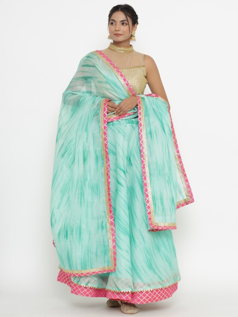Kesarya Sea Green & Pink Embellished Tie and Dye Ready to Wear Lehenga & Unstitched Blouse With Dupatta
Kesarya Sea Green & Pink Embellished Tie and Dye Ready to Wear Lehenga & Unstitched Blouse With Dupatta