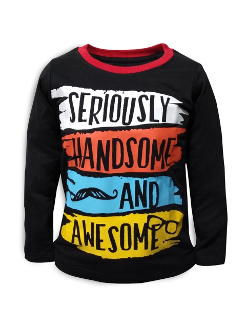 Hopscotch Boys Black & Multicoloured Typography Printed T-shirt