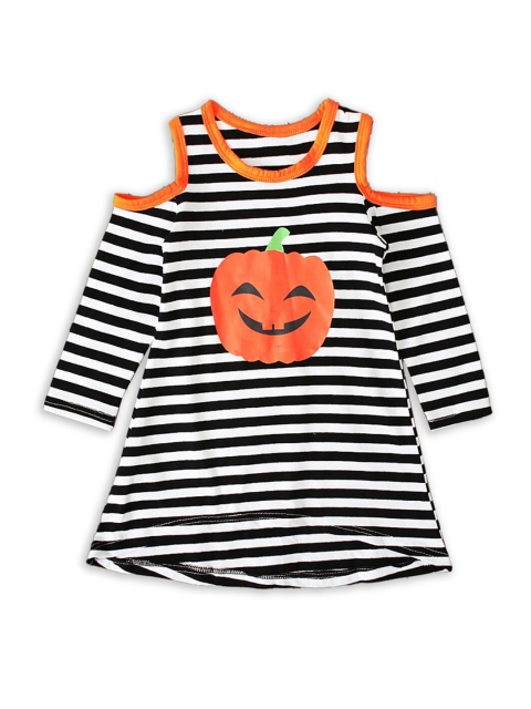 Hopscotch Girls White & Black Striped A-Line Dress