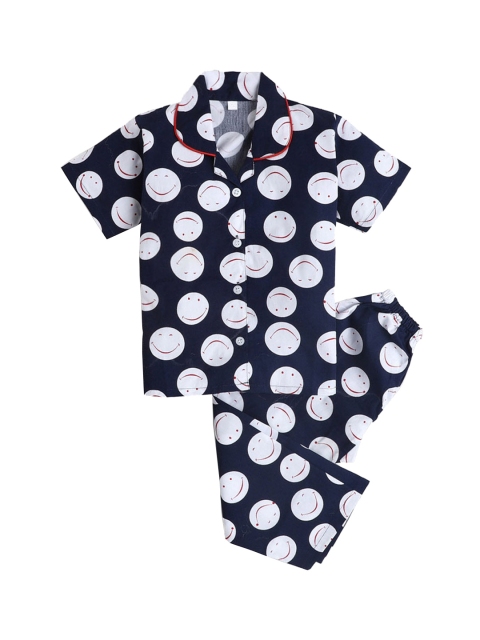 Hopscotch Girls Blue & White Printed Night suit