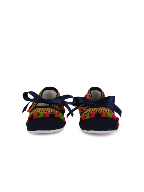 Hopscotch Infants Navy Blue & Pink Self-Design Ethnic Booties