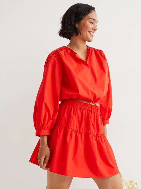 H&M Women Red Short Cotton Blouse