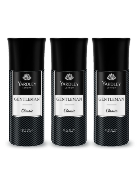 YARDLEY LONDON Men Set of 3 Gentleman Classic Body Sprays - 220 ml Each, Black