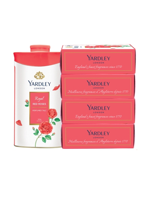 YARDLEY LONDON Set of 4 Royal Red Roses Luxury Soaps with Perfumed Talc Powder - 100g each
YARDLEY LONDON Set of 4 Royal Red Roses Luxury Soaps with Perfumed Talc Powder - 100g each