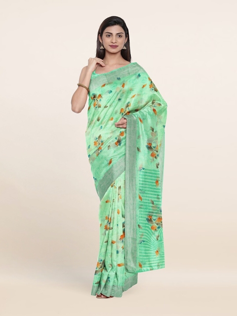 Pothys Green & Orange Abstract Printed Saree