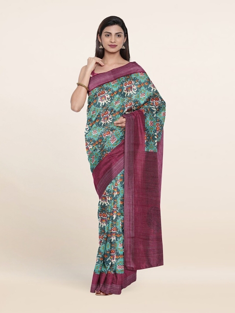 Pothys Green & Burgundy Ethnic Motifs Zari Saree