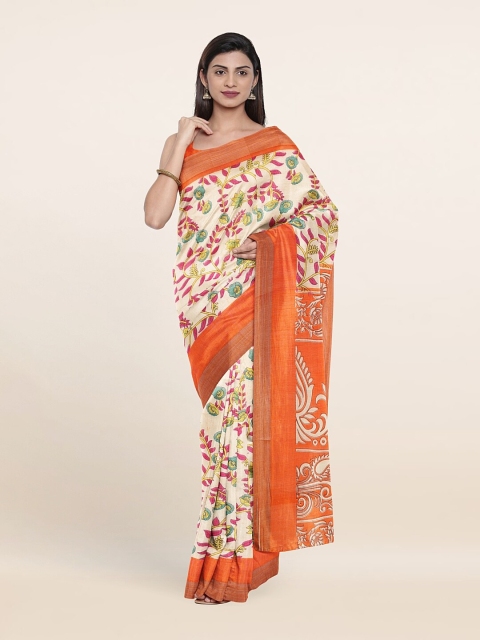 Pothys Cream-Coloured & Yellow Floral Saree