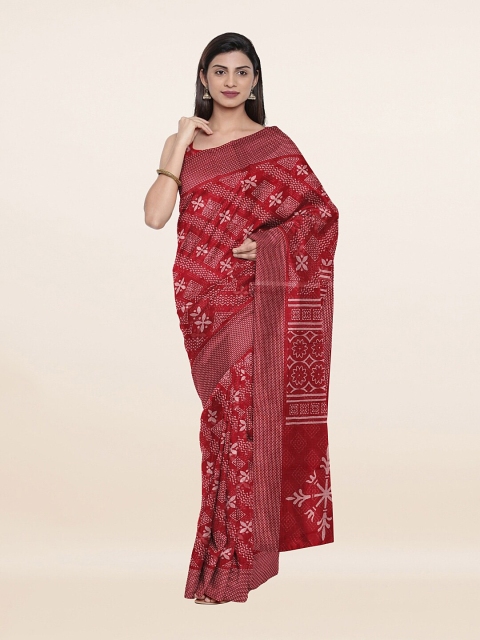 Pothys Maroon & White Floral Saree