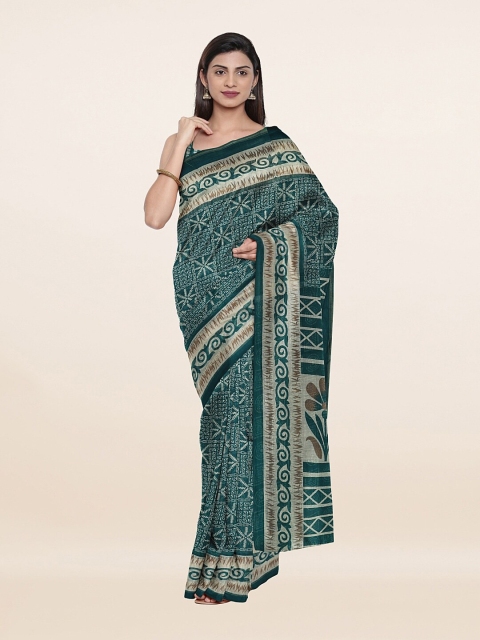 Pothys Green & Brown Floral Saree