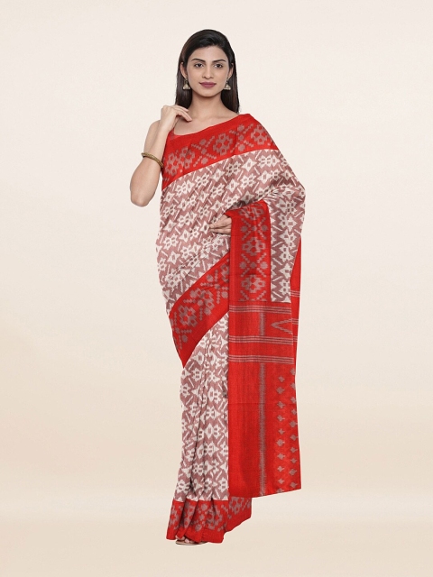 Pothys Mauve & White Geometric Printed Saree