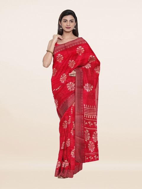 Pothys Pink & White Floral Cotton Blend Saree