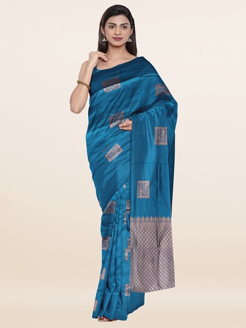 Pothys Blue & Gold-Toned Woven Design Art Silk Saree