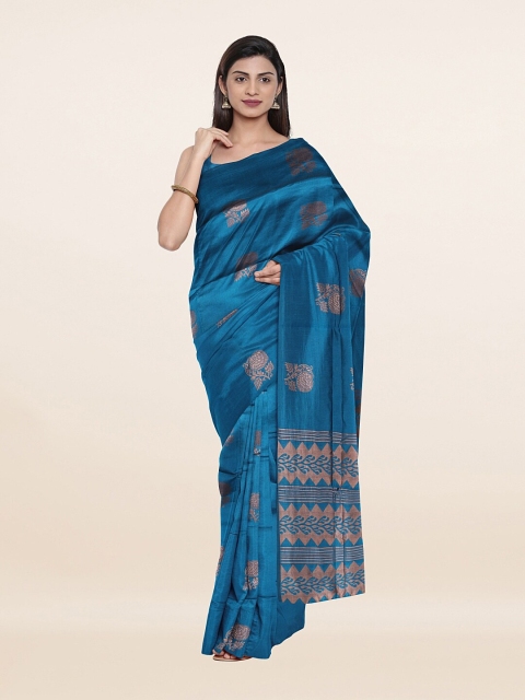 Pothys Blue & Gold-Toned Ethnic Motifs Zari Art Silk Saree