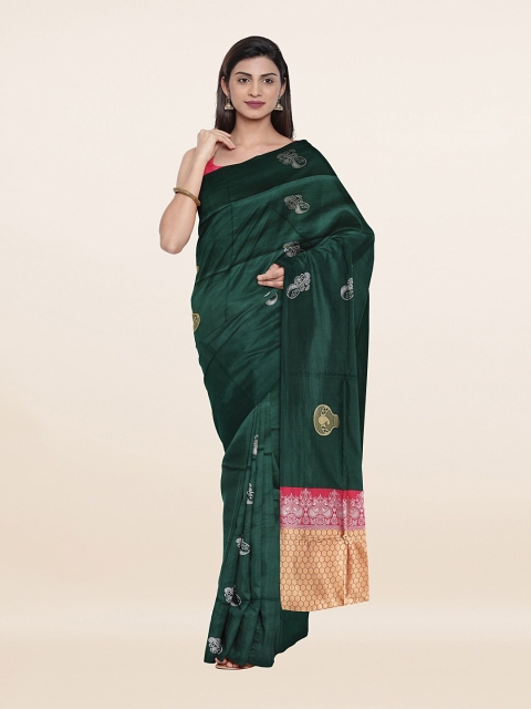 Pothys Green & Golden Ethnic Motifs Zari Art Silk Saree