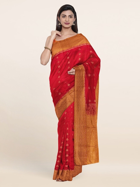 Pothys Red & Golden Floral Zari Pure Silk Saree