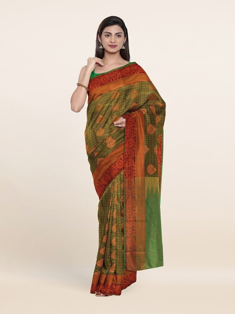 Pothys Green & Red Floral Zari Pure Silk Saree