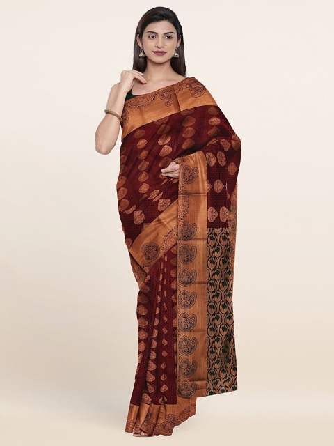 Pothys Maroon & Navy Blue Woven Design Silk Saree
