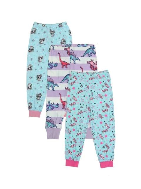 OLIVE MIST Kids Pack Of 3 Printed Cotton Track Pants, Blue