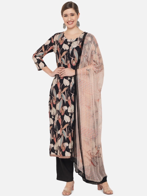 Jansi Black & Pink Printed Unstitched Dress Material