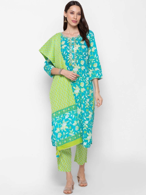 ZOLA Women Green Floral Printed Pleated Pure Cotton Kurti with Trousers & With Dupatta
ZOLA Women Green Floral Printed Pleated Pure Cotton Kurti with Trousers & With Dupatta