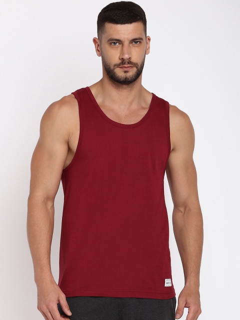 abof Men Maroon Solid Cotton Innerwear Vests