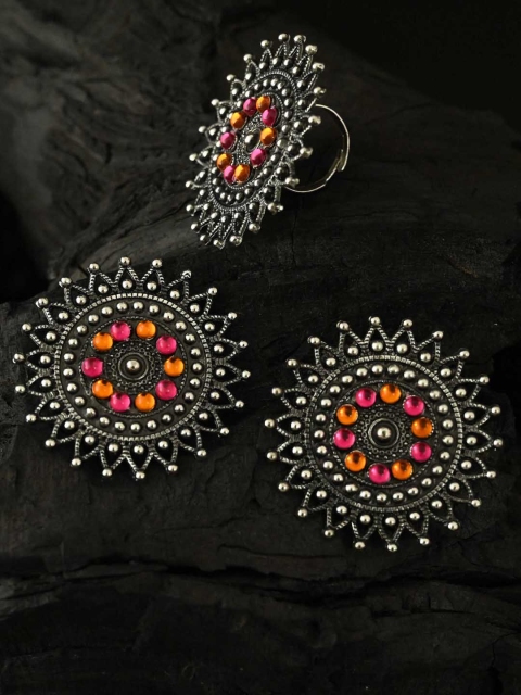 justpeachy Women Silver-Plated Oxidized Artificial Stone Studded Jewellery Set, Multi
justpeachy Women Silver-Plated Oxidized Artificial Stone Studded Jewellery Set, Multi