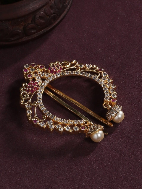 justpeachy Gold-Plated & White Artificial Stone Studded & Beaded Traditional Hair Bun Pin
justpeachy Gold-Plated & White Artificial Stone Studded & Beaded Traditional Hair Bun Pin
