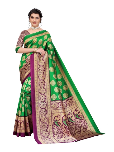 Iris Green & Purple Ethnic Motifs Banarasi Saree