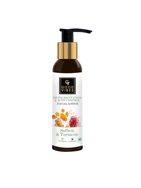 Good Vibes Saffron & Turmeric De-Pigmentation & Acne Control Facial Lotion - 120 ml, White
Good Vibes Saffron & Turmeric De-Pigmentation & Acne Control Facial Lotion - 120 ml, White